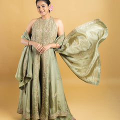 designer hand embroidered anarkali with flared kali pant