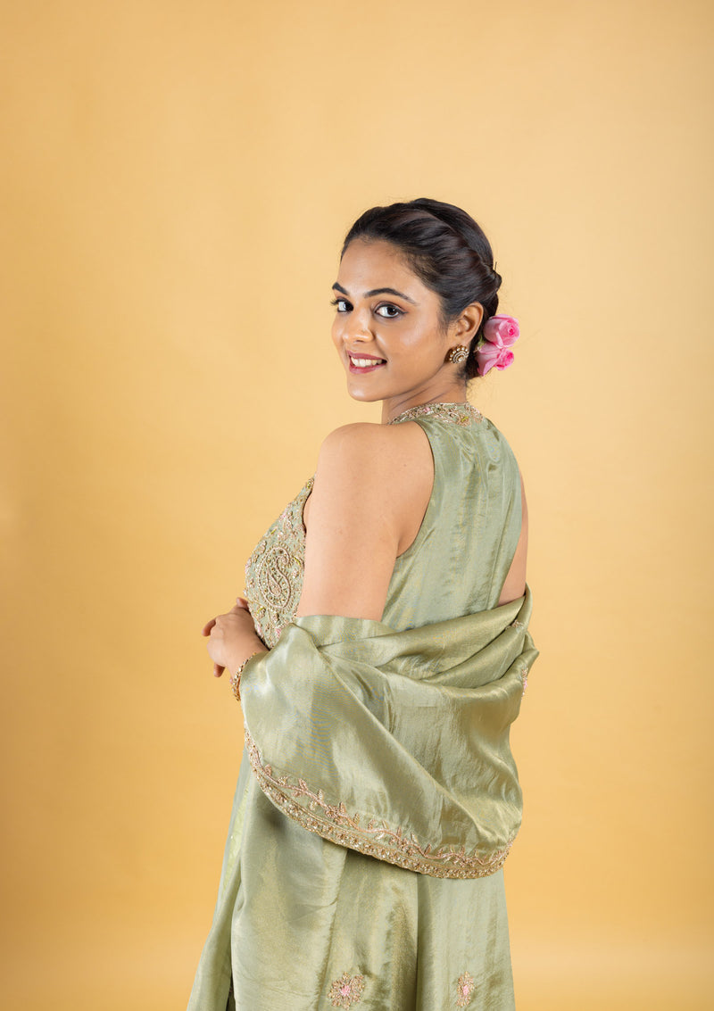 designer hand embroidered anarkali with flared kali pant