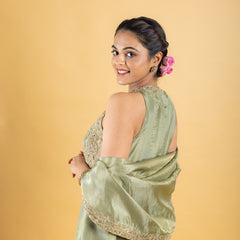 designer hand embroidered anarkali with flared kali pant