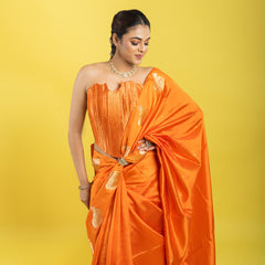 Designer Banarasi Silk Saree With Kadhua Nandi Buttas On Border Clubbed With A Designer Corset Blouse