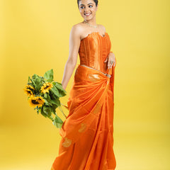 Designer Banarasi Silk Saree With Kadhua Nandi Buttas On Border Clubbed With A Designer Corset Blouse