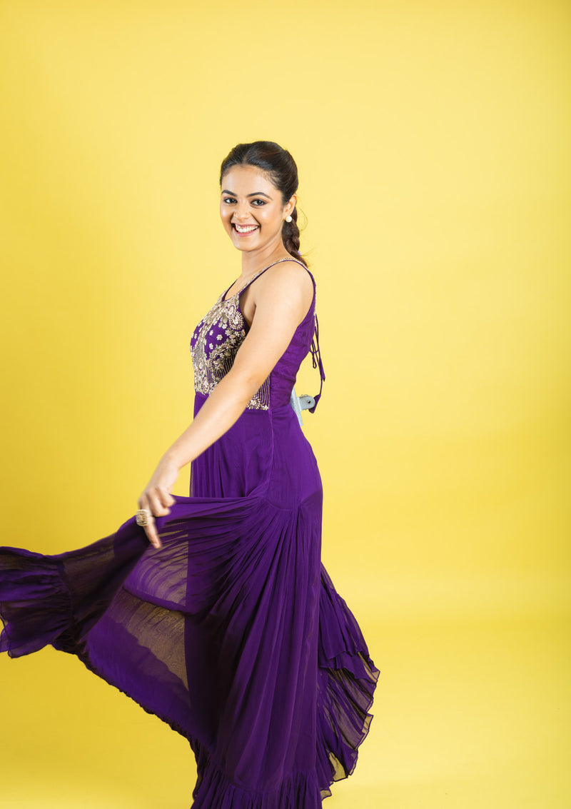 Designer hand embroidered indo western dress