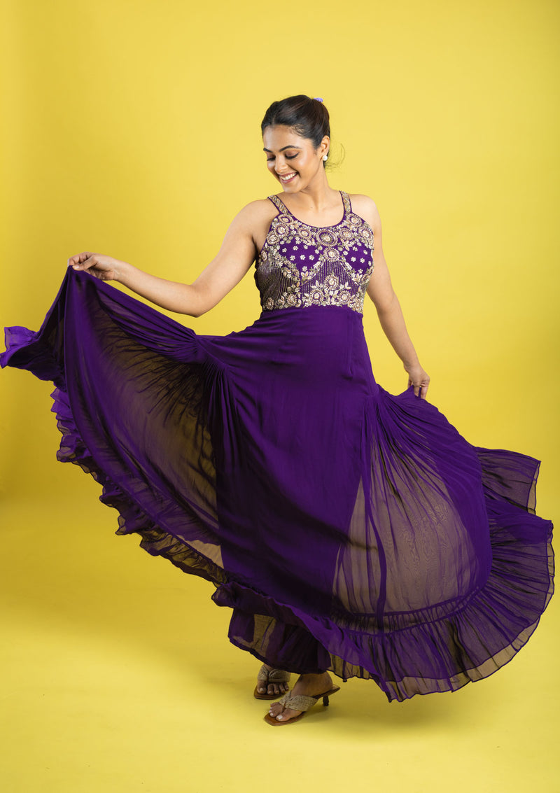 Designer hand embroidered indo western dress