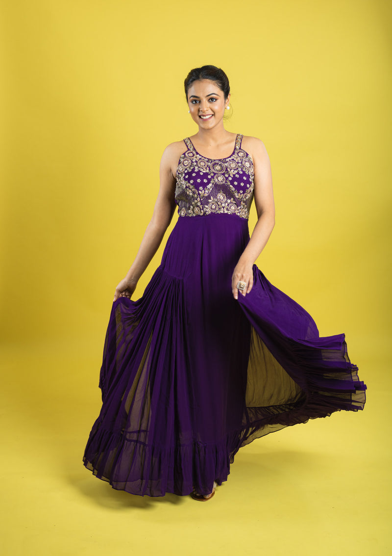 Designer hand embroidered indo western dress
