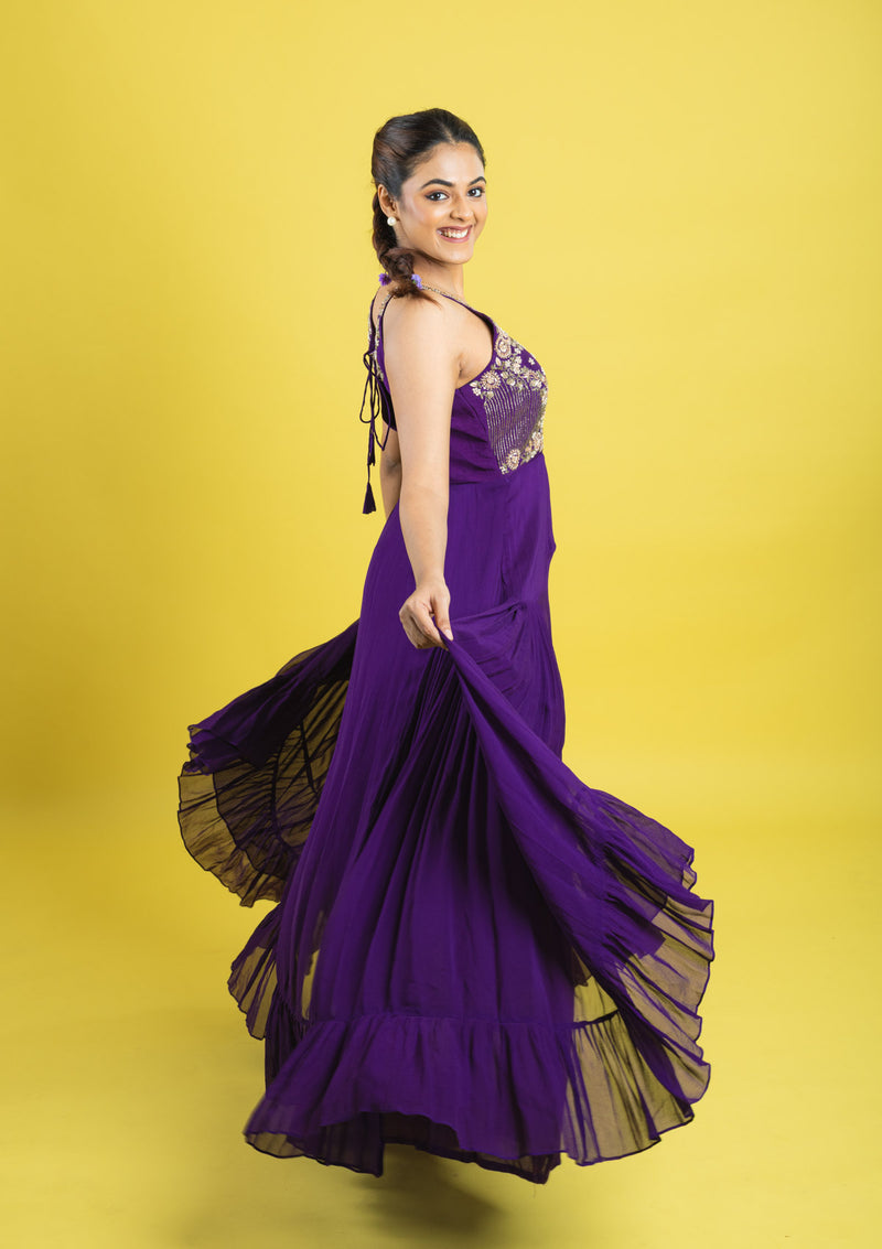 Designer hand embroidered indo western dress