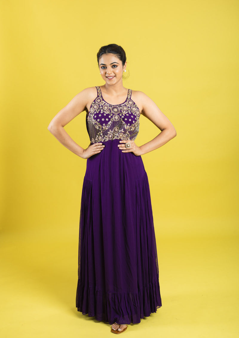 Designer hand embroidered indo western dress