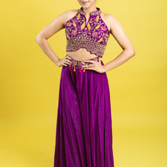 Indo western hand embroidered crop top with flared palazzu pant