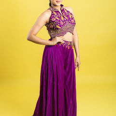 Indo western hand embroidered crop top with flared palazzu pant
