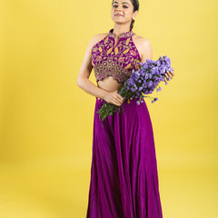 Indo western hand embroidered crop top with flared palazzu pant