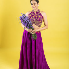 Indo western hand embroidered crop top with flared palazzu pant