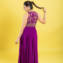 Indo western hand embroidered crop top with flared palazzu pant