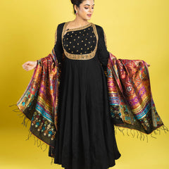pure organza silk anarkali hand embroidered with zardozi,kaddana,sequin clubbed with multicolored weaved dupatta