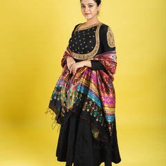 pure organza silk anarkali hand embroidered with zardozi,kaddana,sequin clubbed with multicolored weaved dupatta