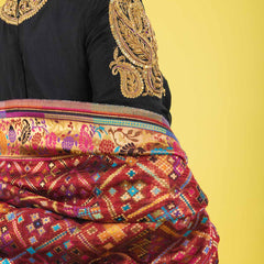pure organza silk anarkali hand embroidered with zardozi,kaddana,sequin clubbed with multicolored weaved dupatta