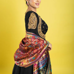pure organza silk anarkali hand embroidered with zardozi,kaddana,sequin clubbed with multicolored weaved dupatta