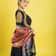 pure organza silk anarkali hand embroidered with zardozi,kaddana,sequin clubbed with multicolored weaved dupatta
