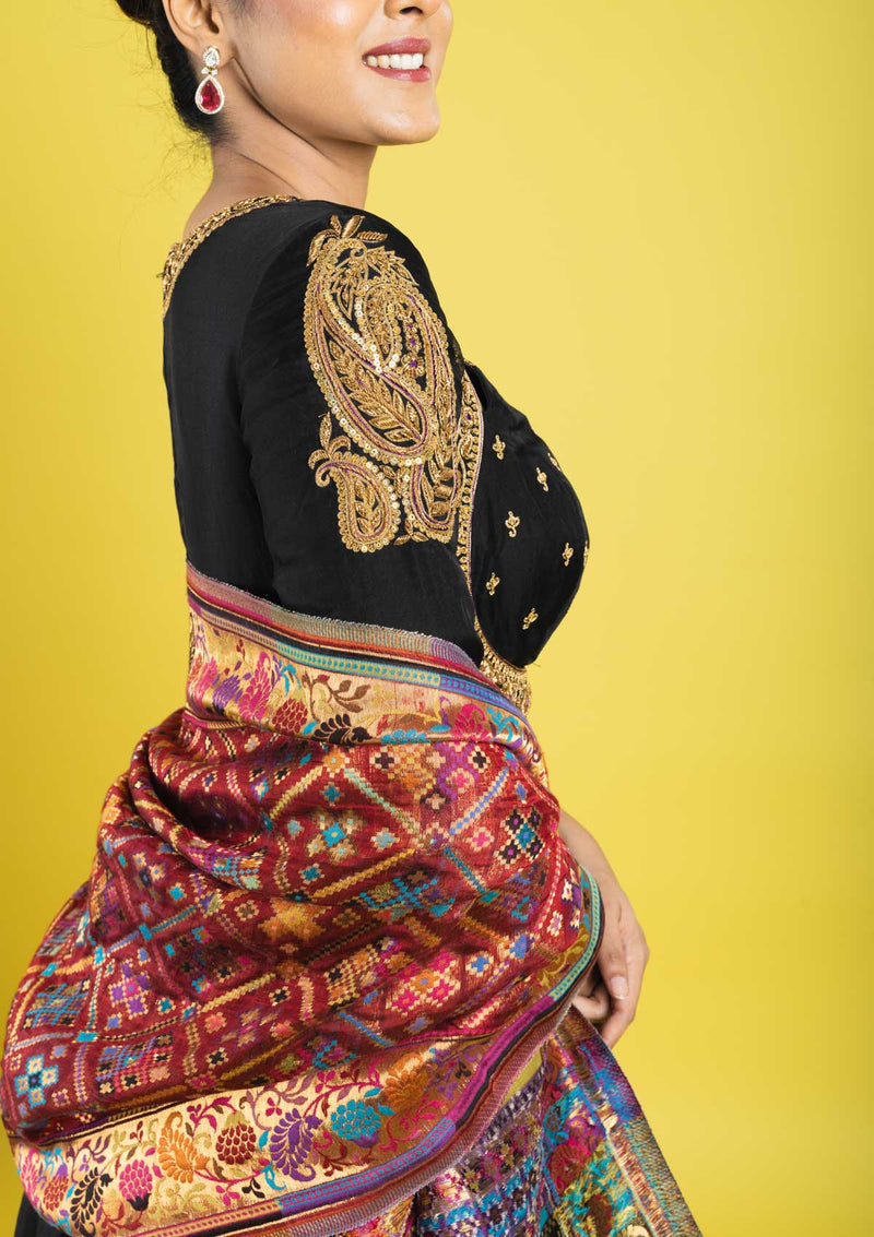 pure organza silk anarkali hand embroidered with zardozi,kaddana,sequin clubbed with multicolored weaved dupatta