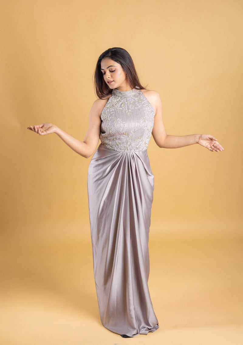Designer cowl hand embroidered gown, evening gown, party wear