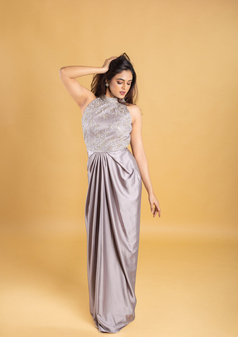 Designer cowl hand embroidered gown, evening gown, party wear