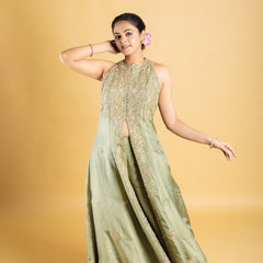 designer hand embroidered anarkali with flared kali pant