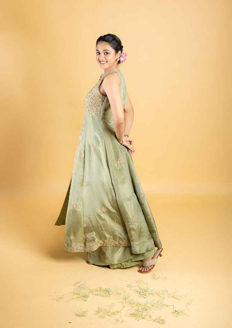 designer hand embroidered anarkali with flared kali pant