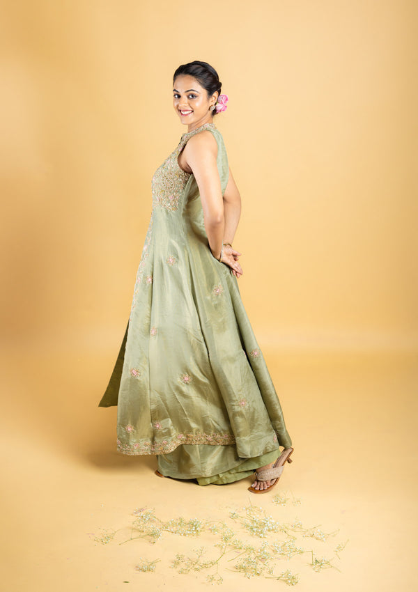 designer hand embroidered anarkali with flared kali pant