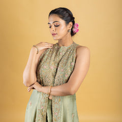 designer hand embroidered anarkali with flared kali pant