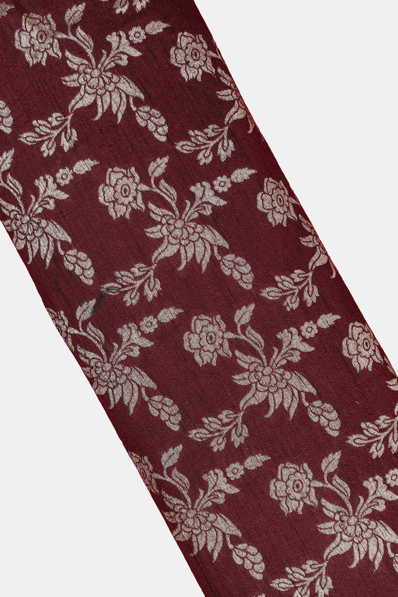 Pure Raw Silk Fabric – Gold Zari Jaal, Chocolate Brown ( 1 Meter)