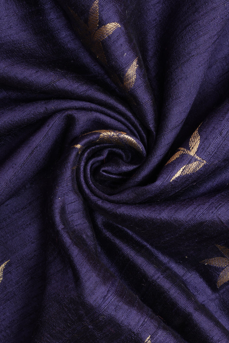 Pure Banarasi Raw Silk Fabric – Gold Zari Butta, Navy Blue (1 Meter)