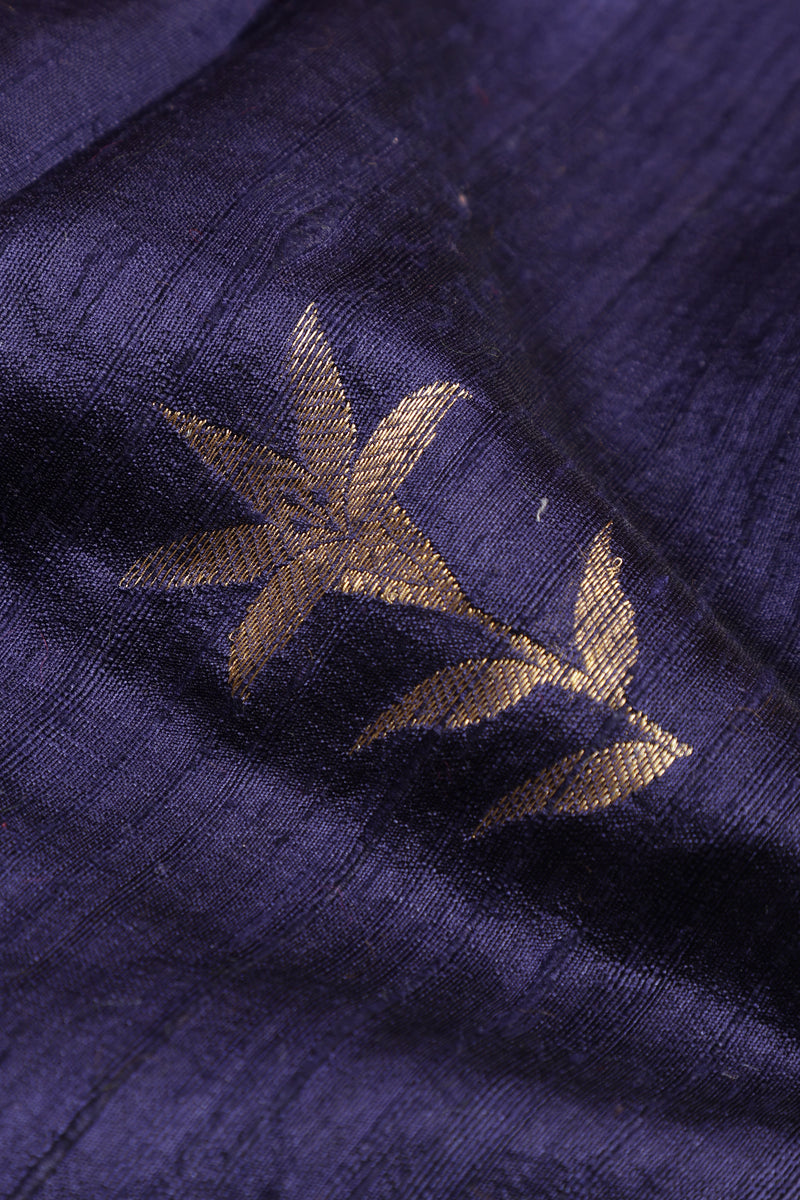 Pure Banarasi Raw Silk Fabric – Gold Zari Butta, Navy Blue (1 Meter)