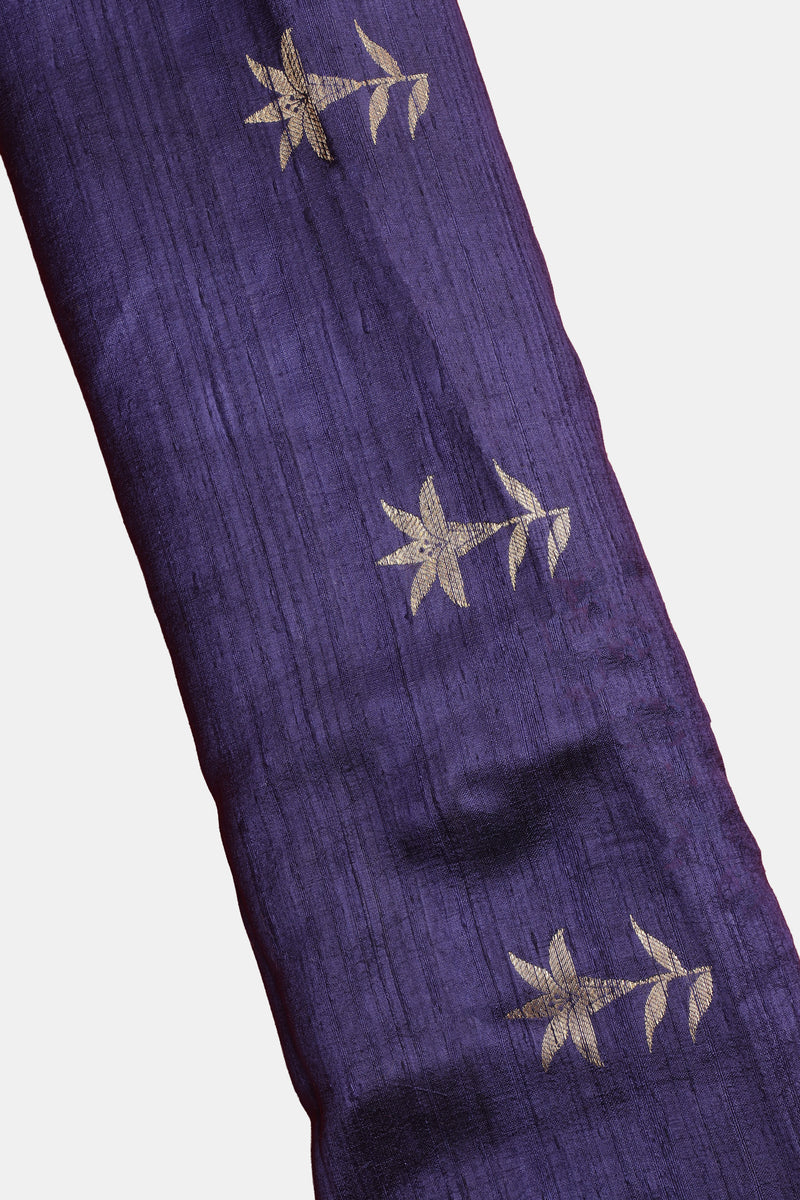 Pure Banarasi Raw Silk Fabric – Gold Zari Butta, Navy Blue (1 Meter)