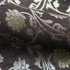 Pure Banarasi Raw Silk Fabric – Zari Jaal & Multicolor Meena, Charcoal Black (1 Meter)