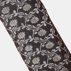 Pure Banarasi Raw Silk Fabric – Zari Jaal & Multicolor Meena, Charcoal Black (1 Meter)