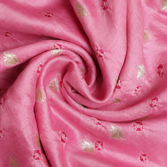 Pure Banarasi Chiniya Silk Fabric – Bandhani & Big Zari Border, Baby Pink with Rani Pink (1 Meter)