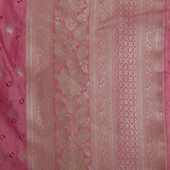 Pure Banarasi Chiniya Silk Fabric – Bandhani & Big Zari Border, Baby Pink with Rani Pink (1 Meter)