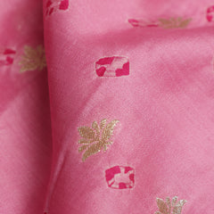 Pure Banarasi Chiniya Silk Fabric – Bandhani & Big Zari Border, Baby Pink with Rani Pink (1 Meter)