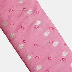 Pure Banarasi Chiniya Silk Fabric – Bandhani & Big Zari Border, Baby Pink with Rani Pink (1 Meter)