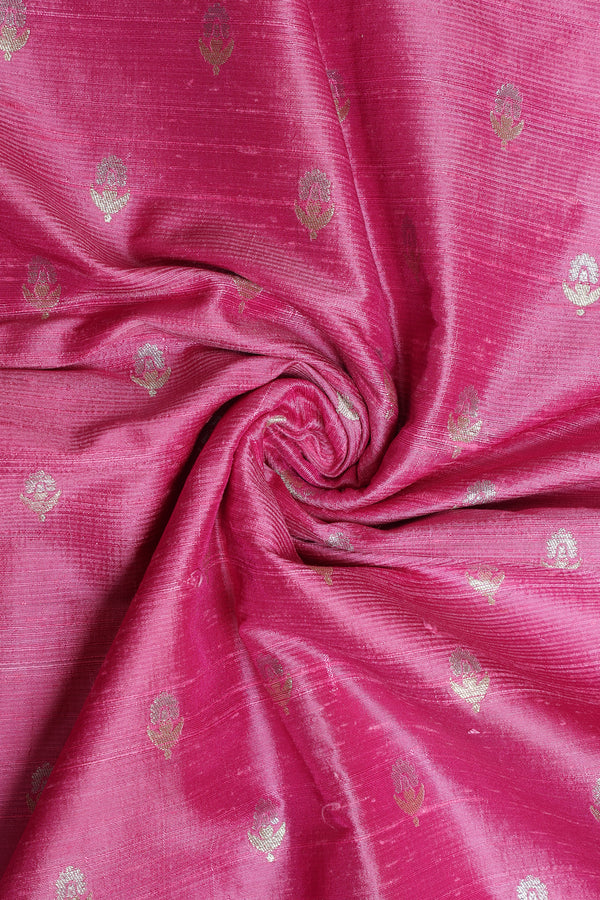 Pure Raw Silk Fabric – Gold & Silver Zari Butties, Baby Pink (1 Meter)