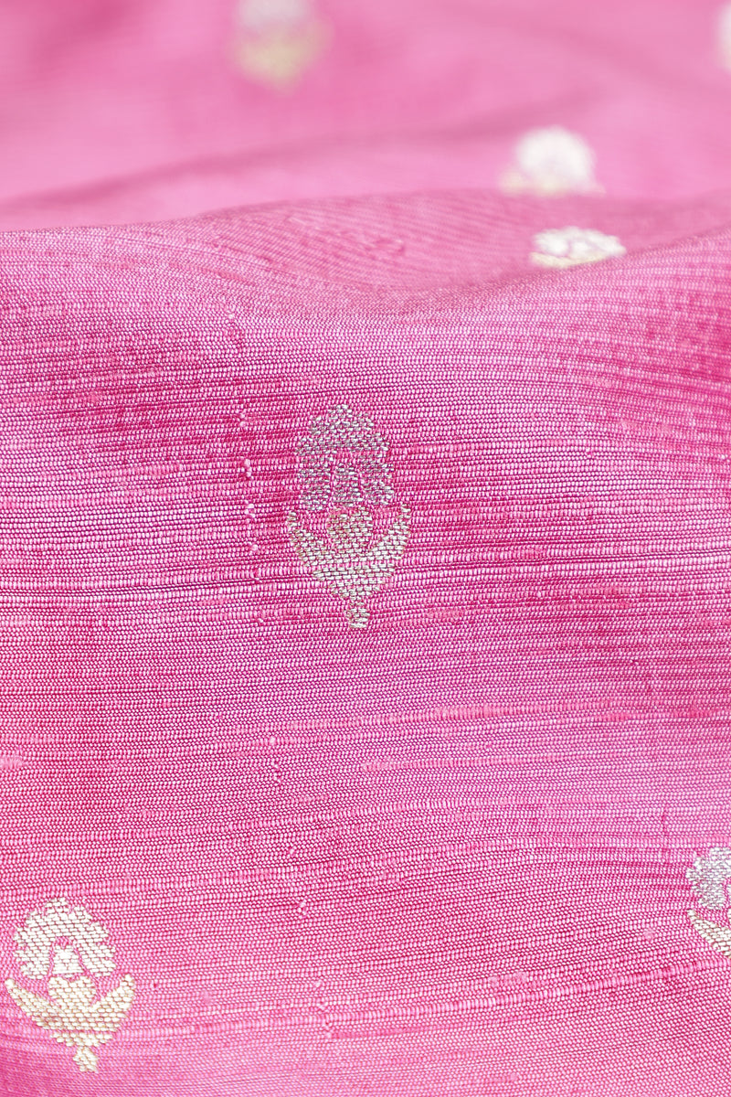 Pure Raw Silk Fabric – Gold & Silver Zari Butties, Baby Pink (1 Meter)
