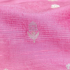 Pure Raw Silk Fabric – Gold & Silver Zari Butties, Baby Pink (1 Meter)