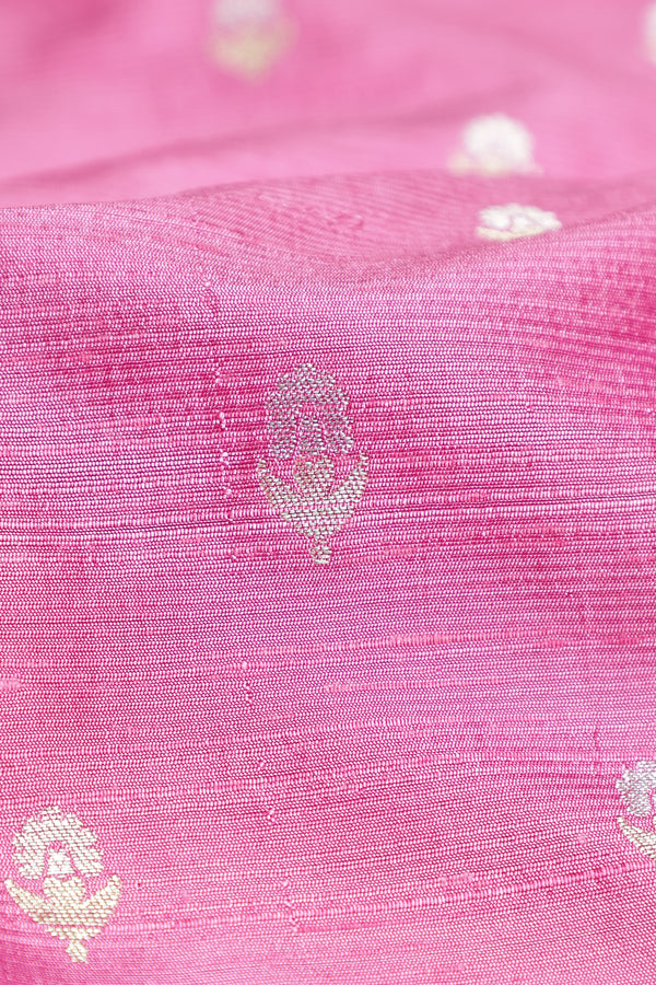 Pure Raw Silk Fabric – Gold & Silver Zari Butties, Baby Pink (1 Meter)