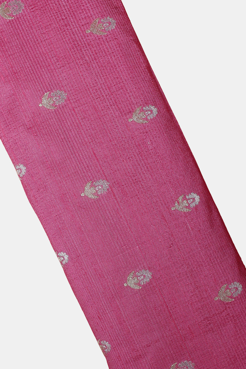 Pure Raw Silk Fabric – Gold & Silver Zari Butties, Baby Pink (1 Meter)