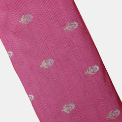 Pure Raw Silk Fabric – Gold & Silver Zari Butties, Baby Pink (1 Meter)