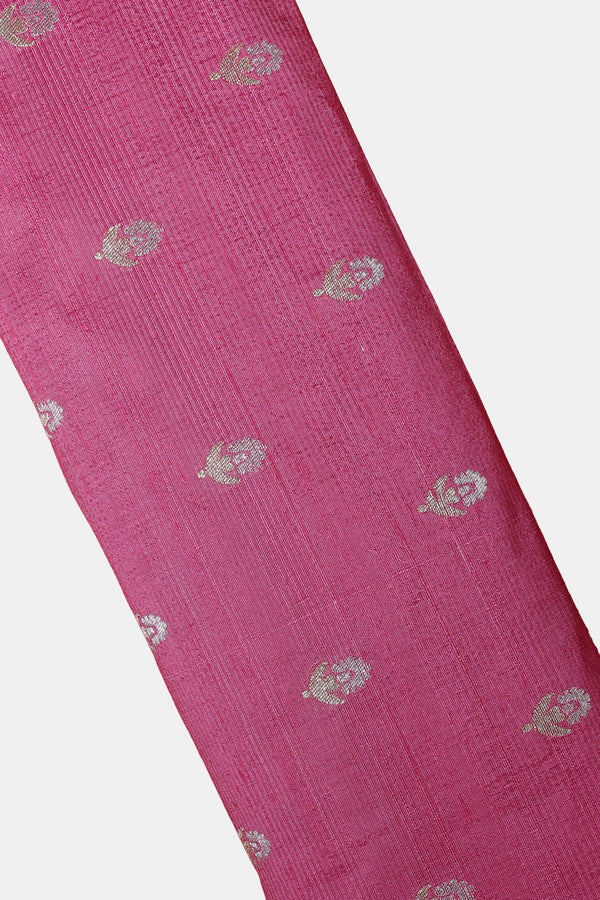 Pure Raw Silk Fabric – Gold & Silver Zari Butties, Baby Pink (1 Meter)