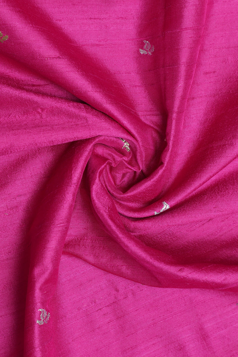 Pure Raw Silk Fabric – Zari Butties, Magenta Pink  (1 Meter)