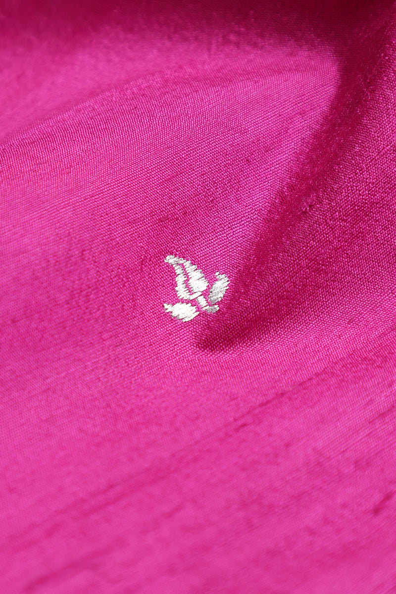 Pure Raw Silk Fabric – Zari Butties, Magenta Pink  (1 Meter)