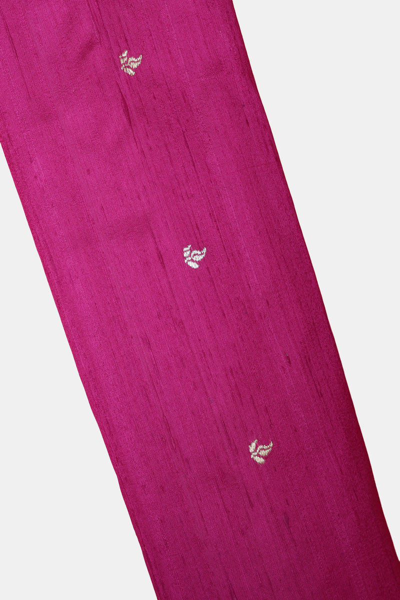 Pure Raw Silk Fabric – Zari Butties, Magenta Pink  (1 Meter)