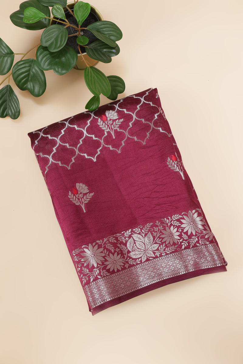 Pure Banarasi Chiniya Silk Saree with Water Zari