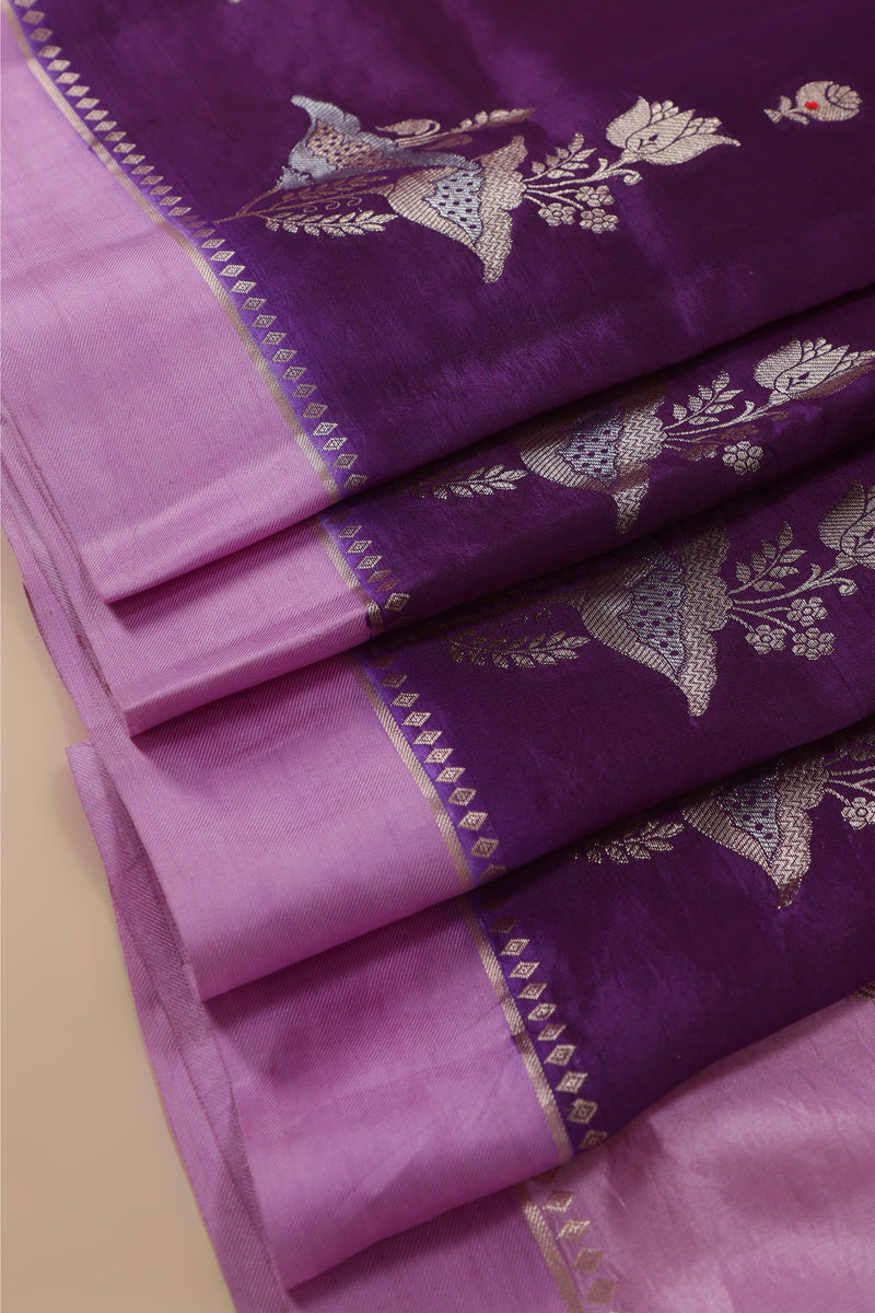 Pure Banarasi Chiniya Silk Saree - Purple & Lavender