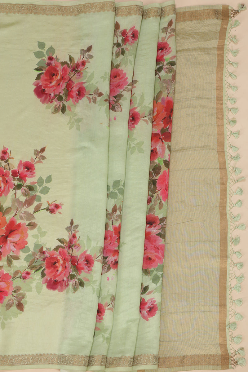 Pure Banarasi Chiniya Silk Saree - Pista Green